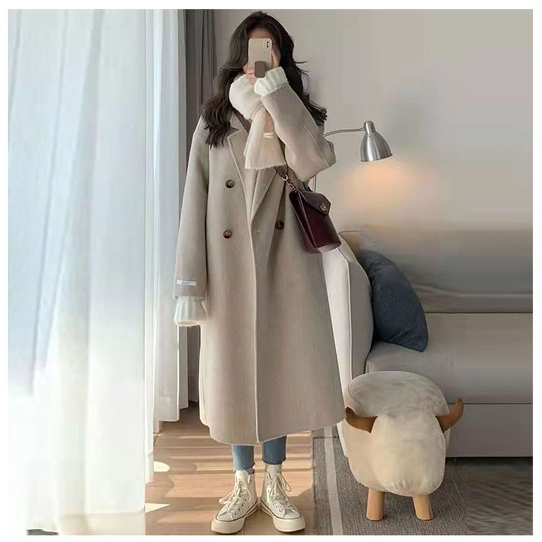 韩版双面羊毛呢女式中长款大衣