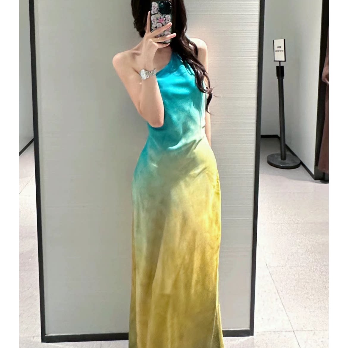 ZA24夏季新品 女装 不对称扎染缎面连衣裙长裙 8247490 330