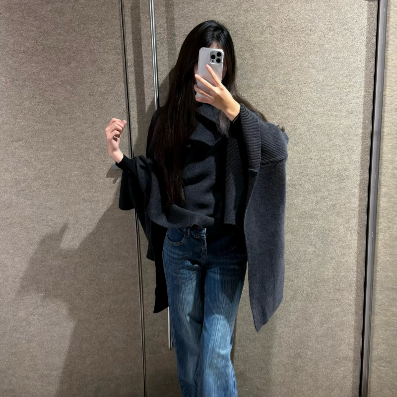 ZA 秋季新品 女装长袖不对称领斗篷外套女 6771129 922