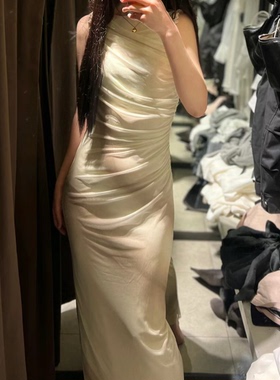 ZA春季新款辣妹叠层装饰绢网印花加长连衣裙2321174 121