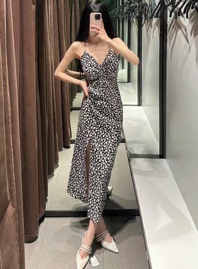 ZA新品 春夏女装 修身开叉性感露背吊带碎花连衣裙 2977760 800