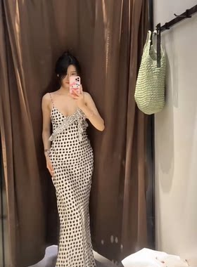 ZA夏季新品女装气质波点叠层装饰丝缎质感连衣裙3207011 064