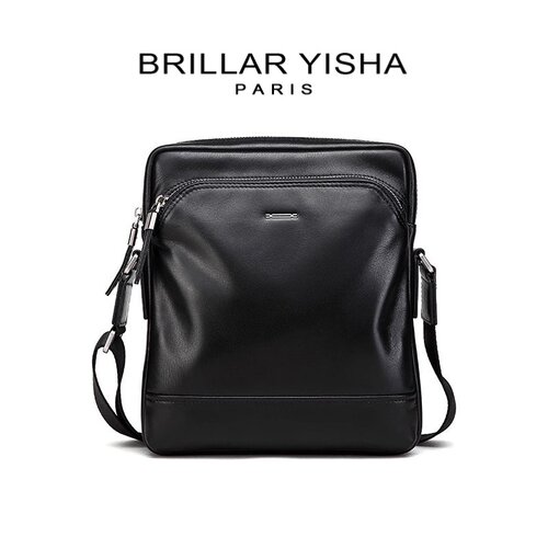 法国BRILLAR YISHA大容量单肩包男真皮商务休闲男士斜挎公文背包