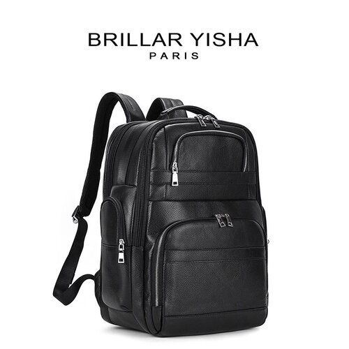 法国Brillar Yisha真皮双肩包男17寸超大容量旅行商务背包电脑包