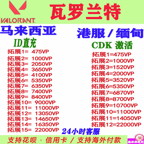 瓦罗兰特充值马来西亚缅甸香港服valorant充值瓦洛兰特vp点卷