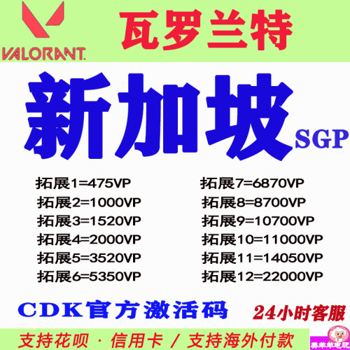 valorant瓦罗兰特代充新加坡点券CDK充值SGP新加披服