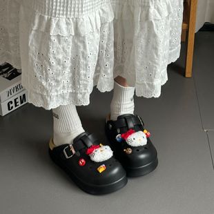 韩式 沙滩一脚蹬半拖包头 复古勃肯鞋 女外穿透气防滑厚底eva洞洞鞋