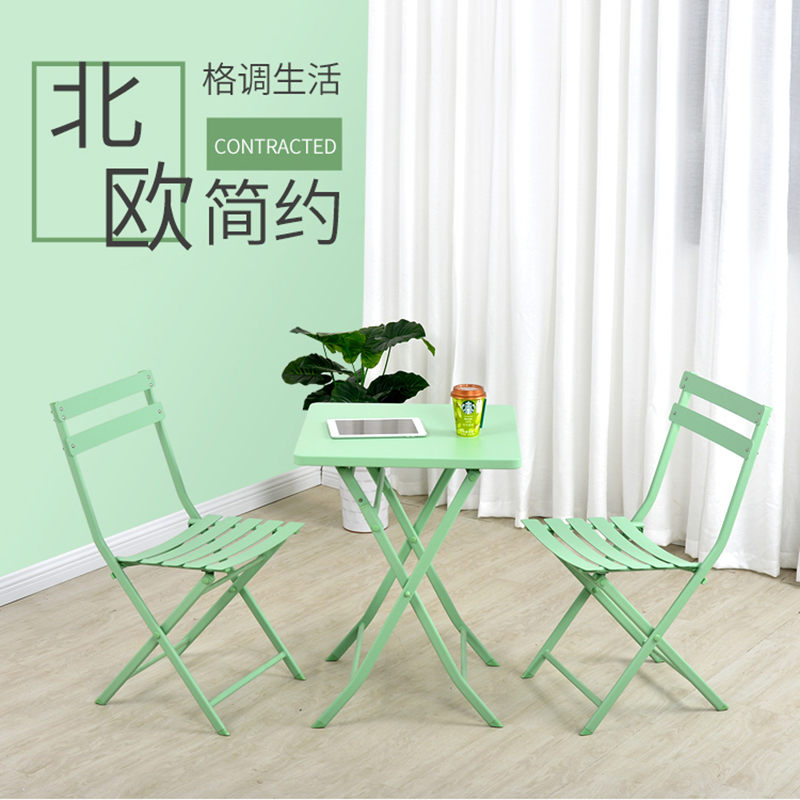 户外阳台三件套铁板桌椅折叠桌子椅子餐饮休闲奶茶咖啡店铁艺桌椅