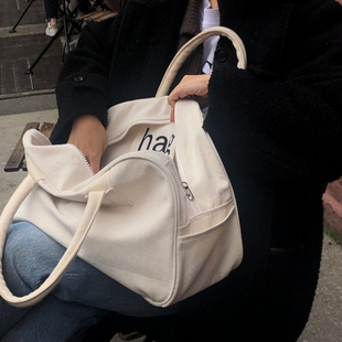 设计师原创韩版 韩国haag直营正品 女包大容量手提波士顿拉链帆布包