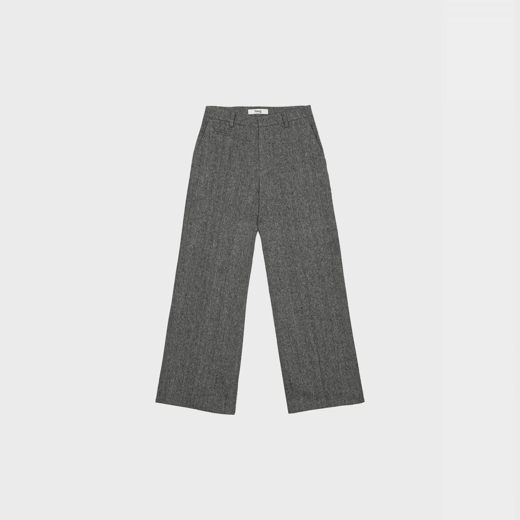 haag羊毛自然腰直筒裤休闲