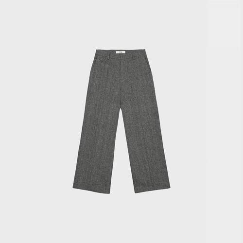 haag羊毛自然腰直筒裤休闲