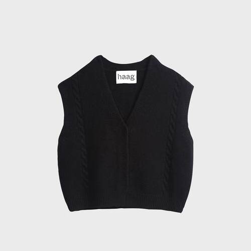 haag羊驼羊毛V领无袖马甲开衫
