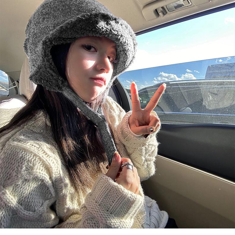 日本CA4羊羔毛飞行帽护耳帽女冬季羊毛帽子男保暖显脸小雷锋帽