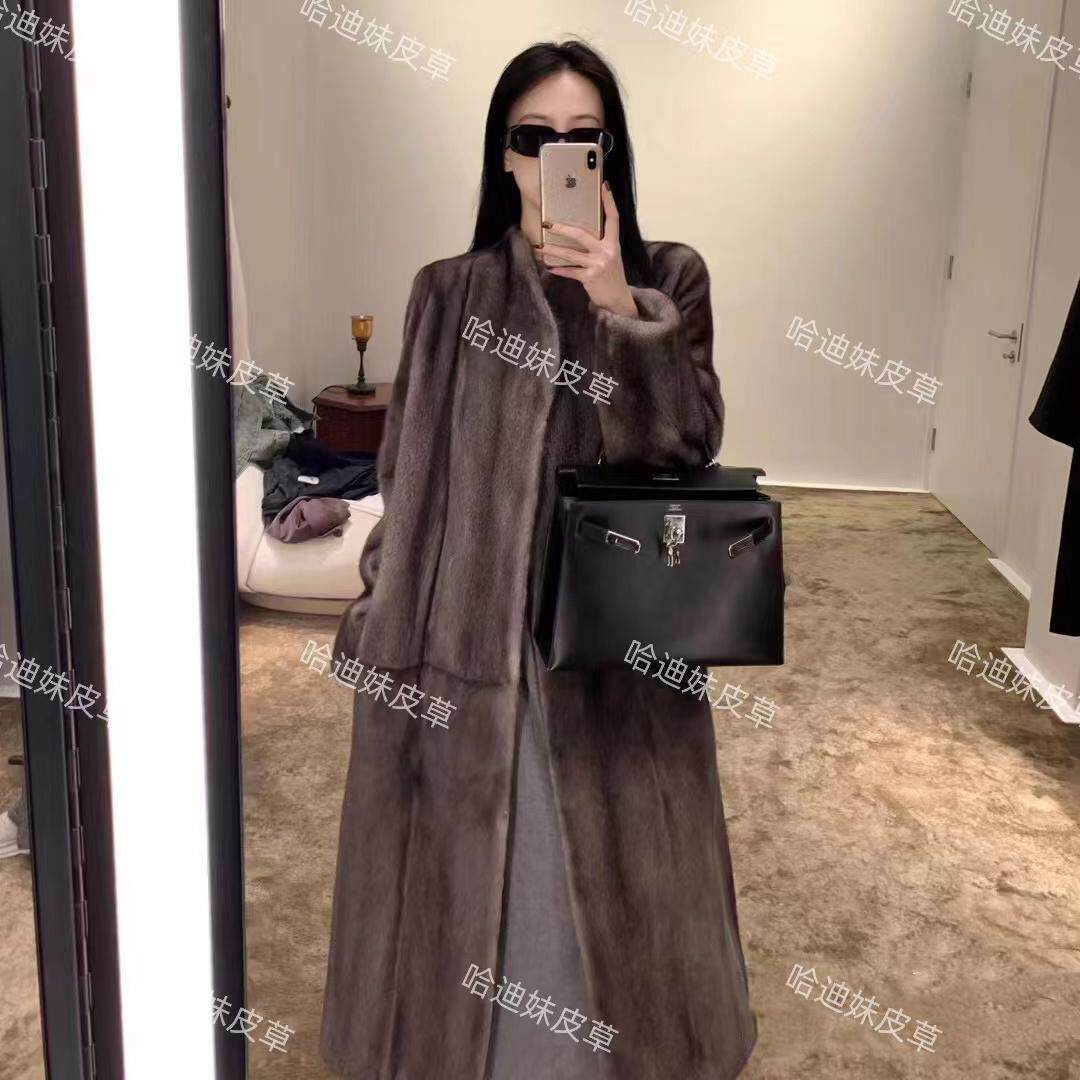 Dream 秀款新款进口紫标天鹅绒整貂长款水貂女士皮草大衣外套