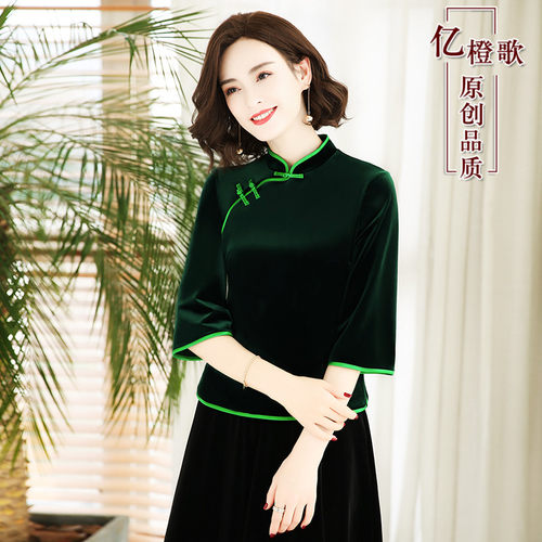 春秋妈妈装七分袖改良旗袍上衣