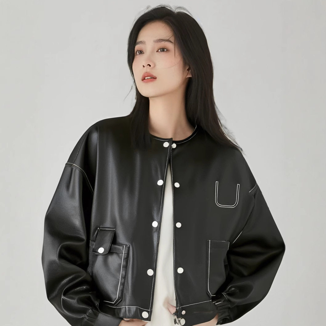 皮衣外套女感小个子女士春秋短款夹克上衣蛋白pu皮黑色