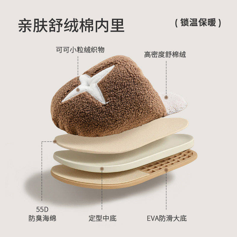 朴西香菇棉拖鞋女包跟冬季加绒室内家居防滑情侣保暖居家棉拖鞋女