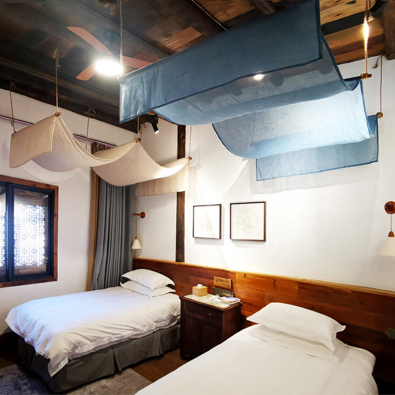 波浪顶床幔网红民宿客栈单间标间复古北欧风摩洛哥风防尘遮光纱幔