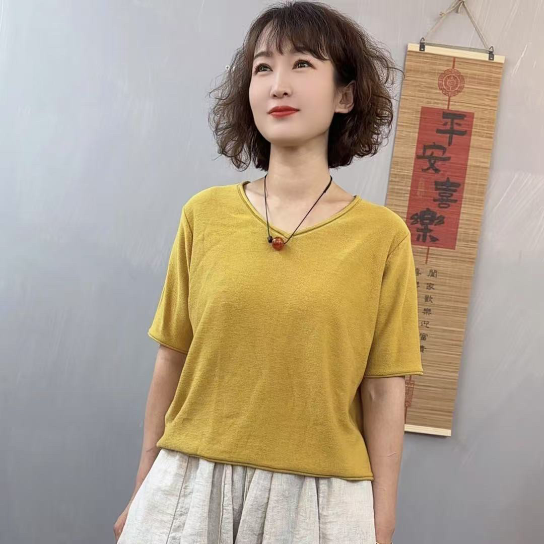 爆款短袖2025新款针织衫女款T恤