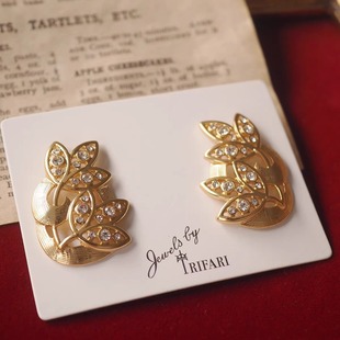 Trifari翠法丽中古vintage耳环耳夹拉丝珍珠镶钻无耳洞生日缎带