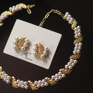 Trifari翠法丽中古vintage项链莫奈monet重工复古珍珠耳环耳夹
