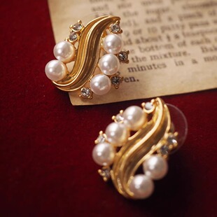 Trifari翠法丽中古vintage耳环耳夹拉丝珍珠葡萄无耳洞生日缎带