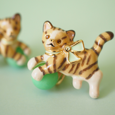 LycheeRose珐琅工艺猫咪耳环耳夹无耳洞小众设计感法式复古虎皮