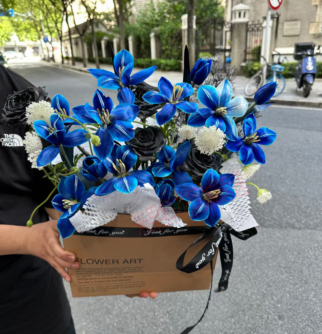 进口午夜蓝郁金香珠海花店同城鲜花速递配送闺蜜女友生日订花束