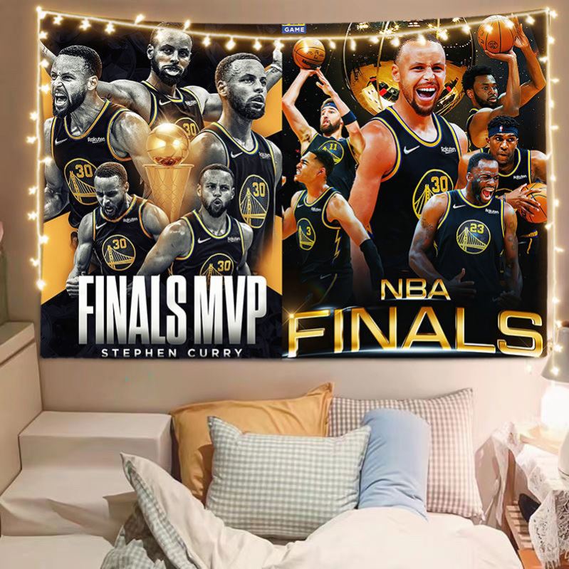 2022勇士总冠军队标背景布NBA篮球队徽标志墙布队旗库里MVP挂布