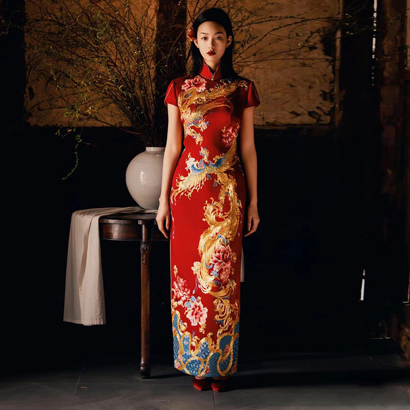 手工盘金刺绣新娘敬酒婚礼服旗袍