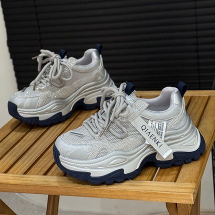 厚底老爹鞋女2026春季新款小个子增高7cm烫钻女鞋时尚运动休闲鞋