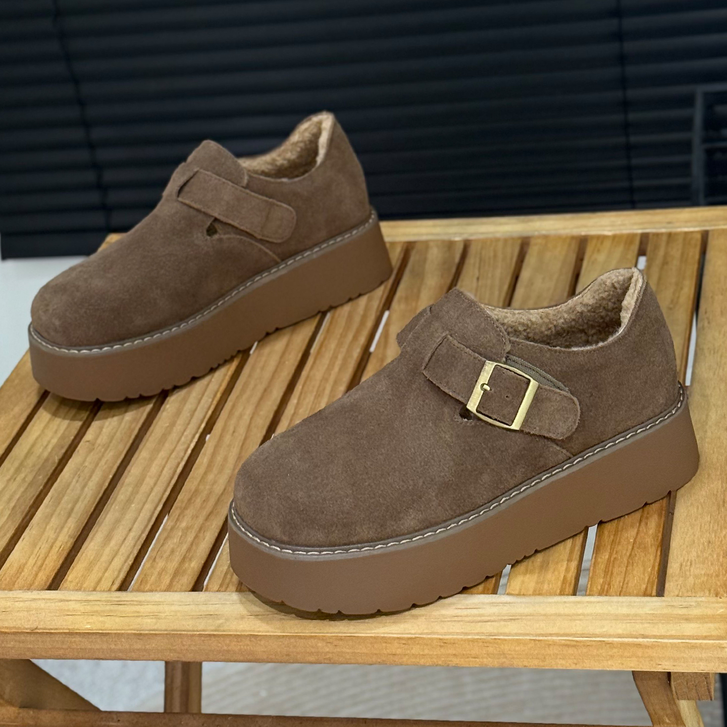 冬季加绒厚底勃肯鞋一脚蹬乐福鞋