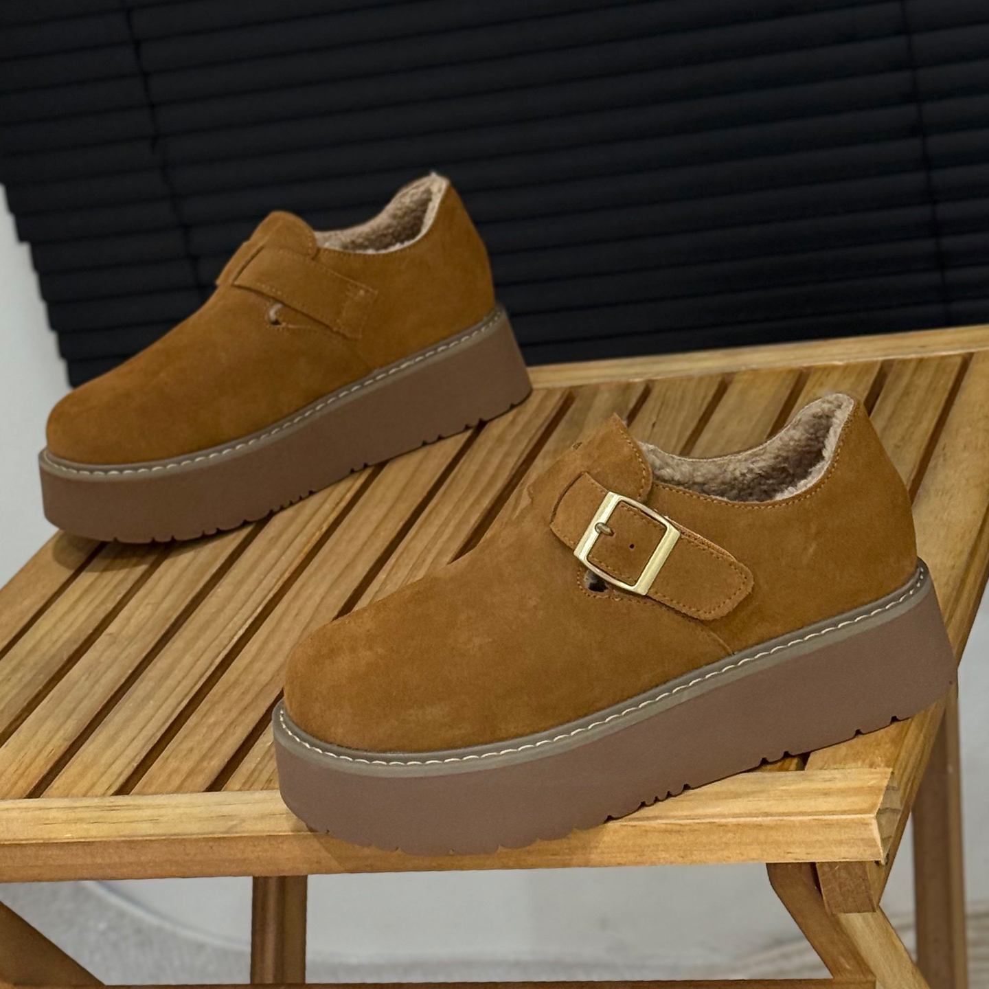 加绒加厚勃肯鞋磨砂皮厚底乐福鞋