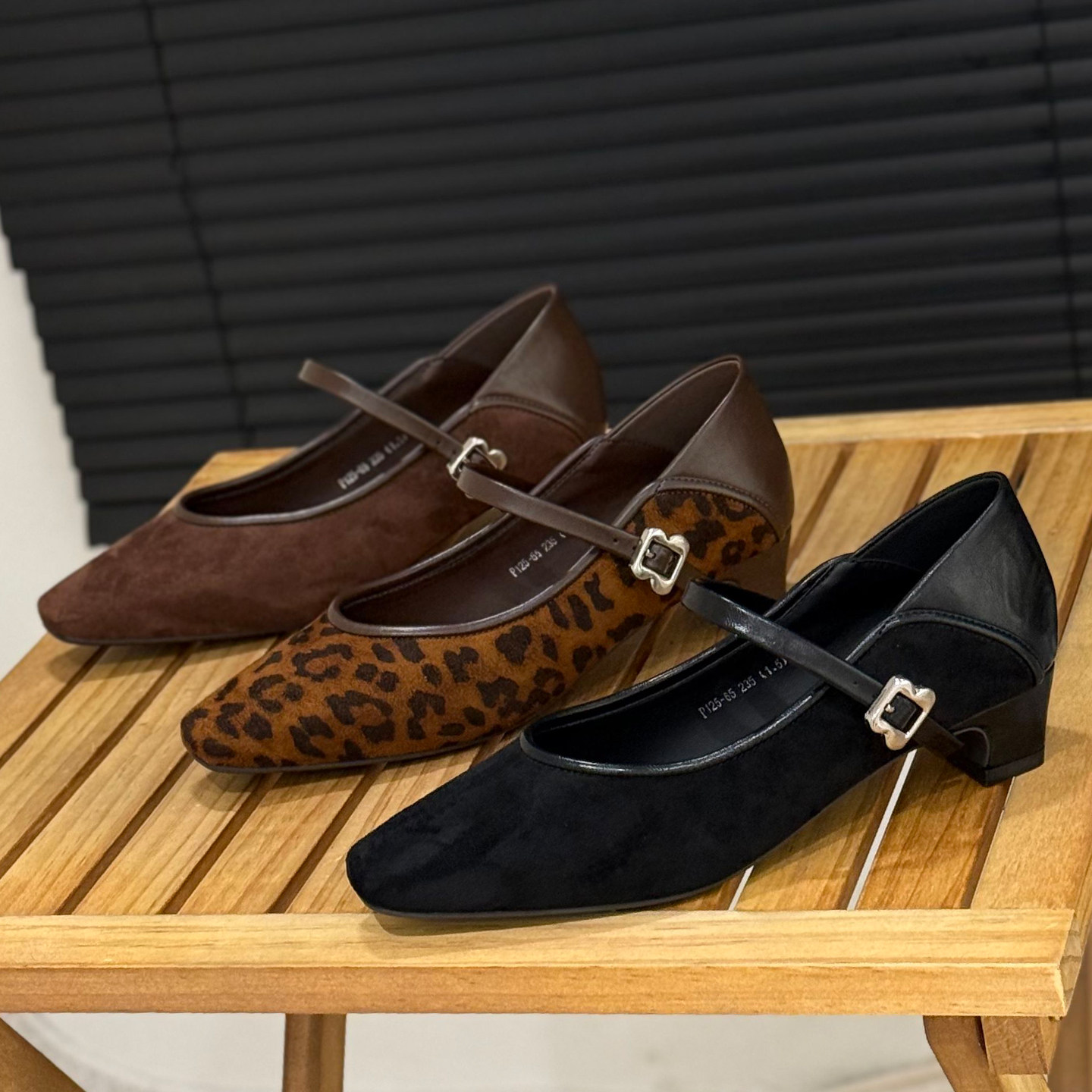 豹纹玛丽珍鞋一字带方头浅口单鞋