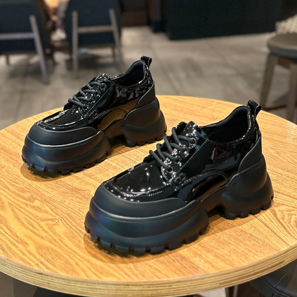 7cm增高鞋子女2025新款春秋配裙子小皮鞋圆头系带增高厚底乐福鞋