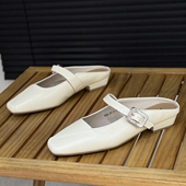 无后跟时尚 新款 一脚蹬懒人拖 女外穿2026夏季 优雅风方头包头半拖鞋