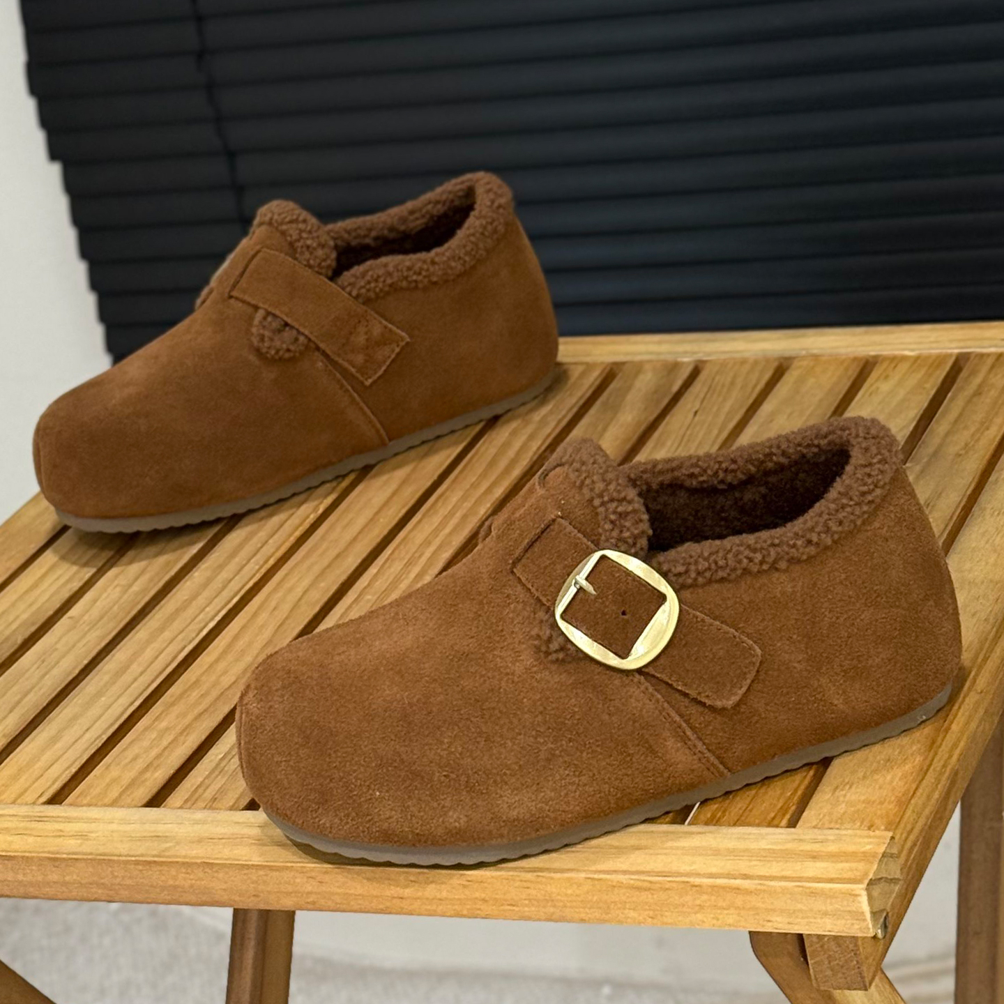 冬季加绒勃肯鞋女一脚蹬保暖棉鞋