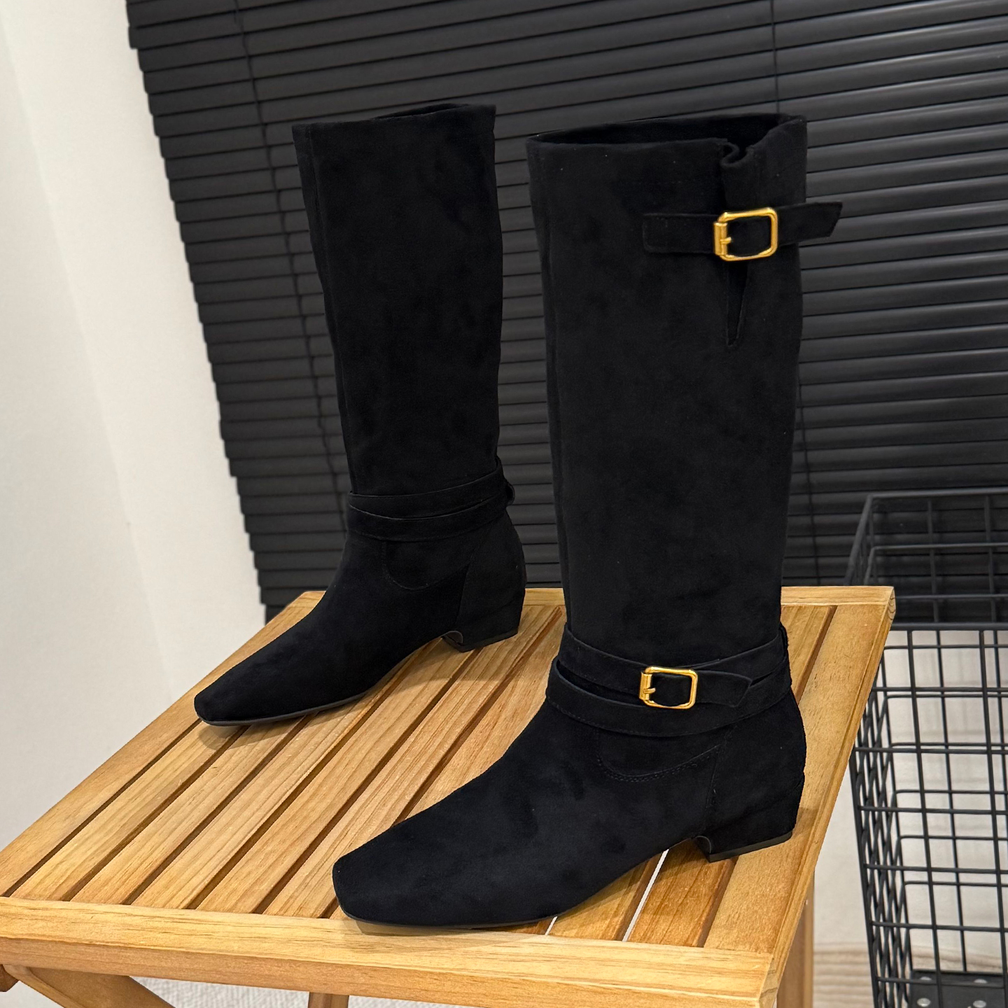 秋冬长筒靴女绒面西部靴