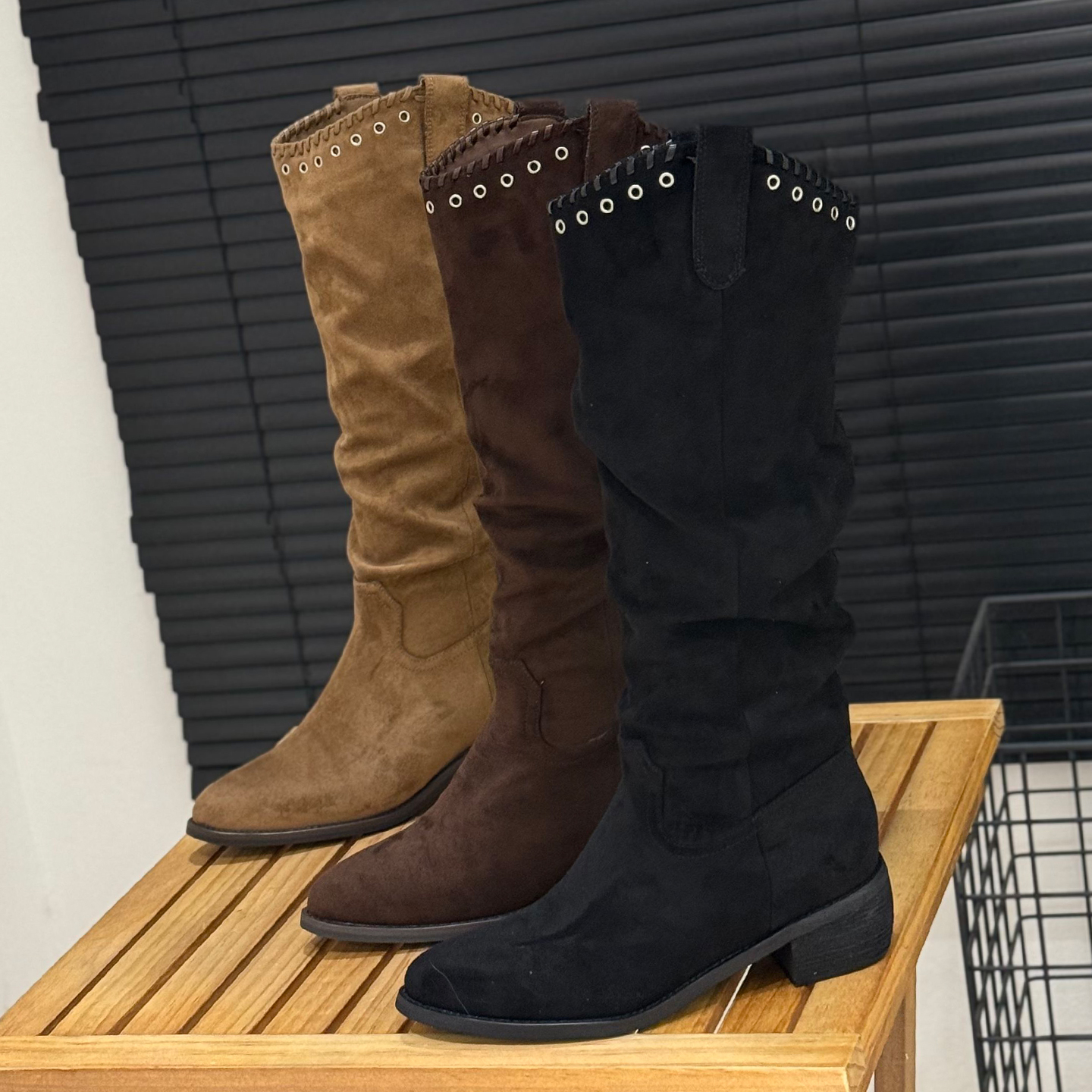 复古粗跟西部牛仔靴不过膝长筒靴