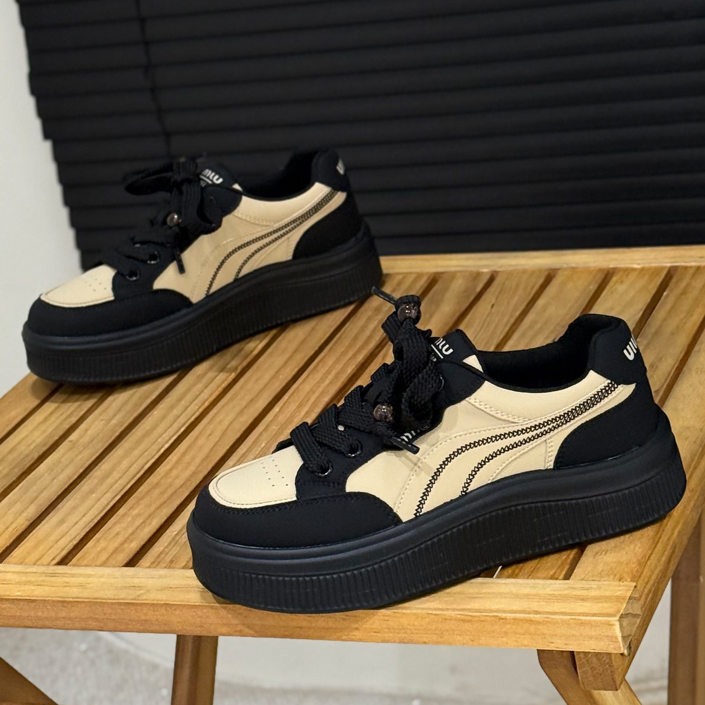 厚底板鞋女系带熊猫鞋休闲饼干鞋