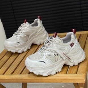 运动休闲鞋 网面透气增高7cm松糕鞋 女2026年新款 小个子厚底老爹鞋