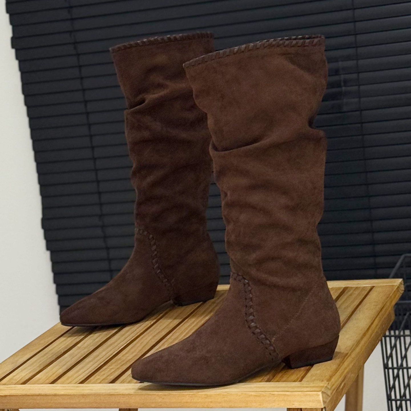 秋冬粗跟西部牛仔靴女2025爆款不过膝长筒靴套筒绒面堆堆靴长靴子,女鞋,西部靴,淘宝优惠券,粉丝福利购,淘宝优惠卷