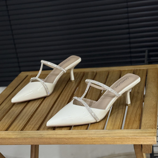 气质性感水钻无后跟高跟鞋 新款 包头拖女外穿2026夏季 6cm尖头时尚