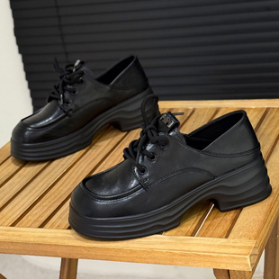 两穿粗跟乐福鞋 新款 韩版 女2025秋季 英伦风小皮鞋 系带休闲黑色单鞋