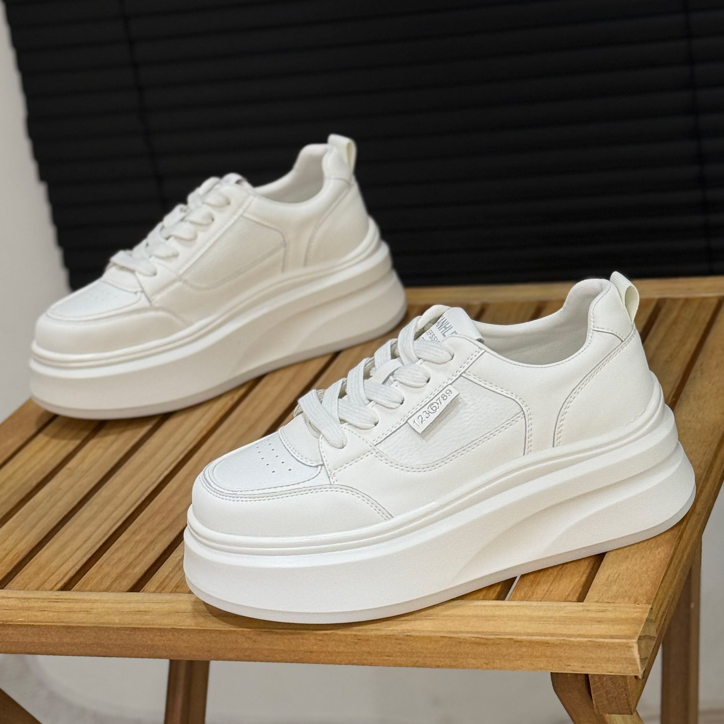 真皮厚底小白鞋松糕6cm增高女鞋