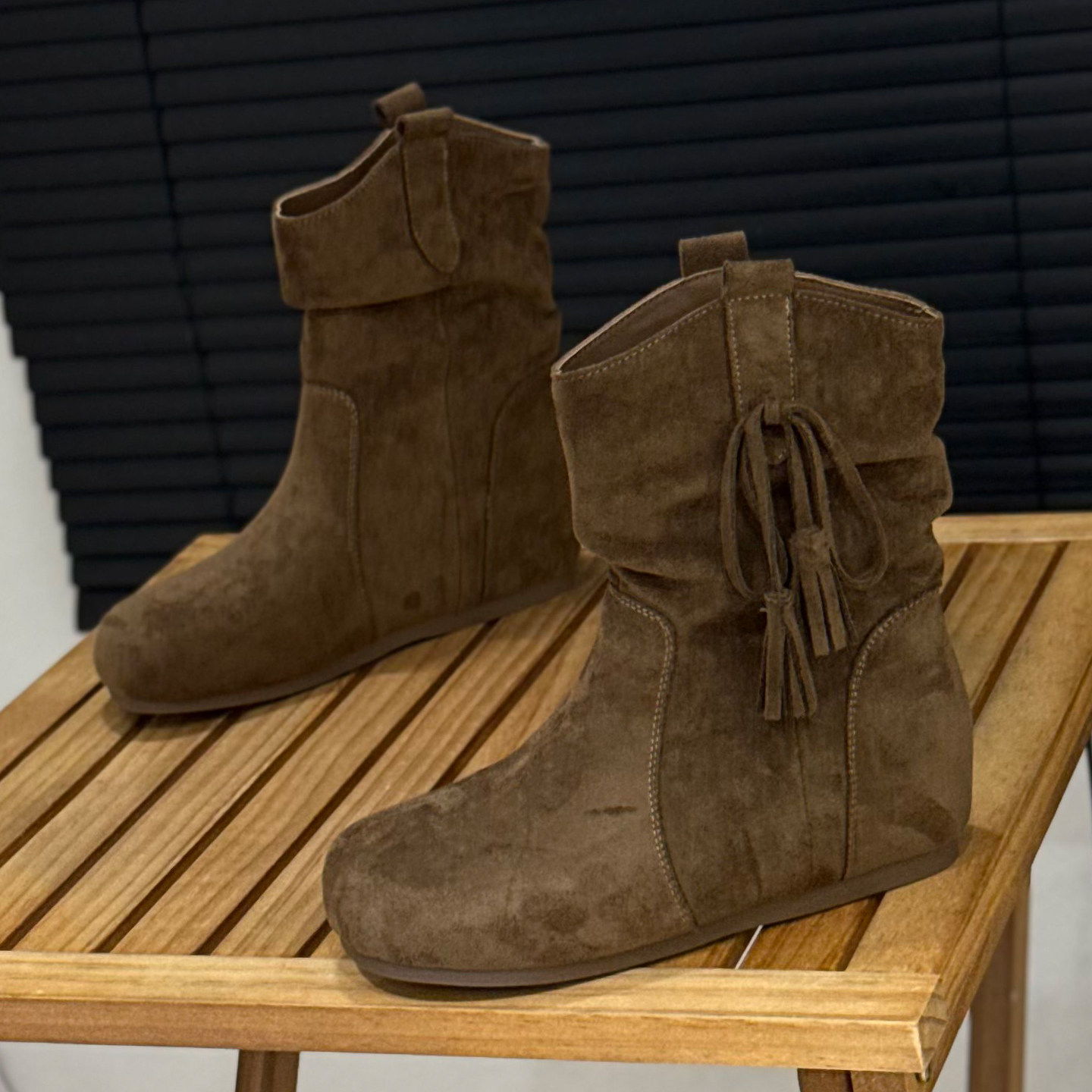 美拉德风绒面西部牛仔靴女中筒靴