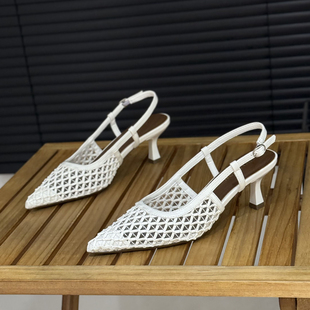 尖头6cm细跟性感高跟鞋 时尚 女2026夏新款 仙女风编织镂空包头凉鞋