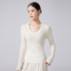 独特漂亮 纯羊毛上衣 60支18针针织衫 白色U领小衫 坑条超显瘦长袖