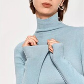 超软无缝绵羊毛 外穿上衣 修身 山羊绒半高领打底衫 女60支18针薄款