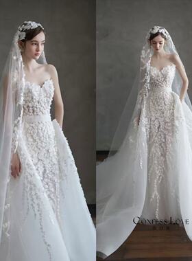 出租告白说正版小众森系意式风格主纱轻婚纱新娘结婚迎宾室外婚礼